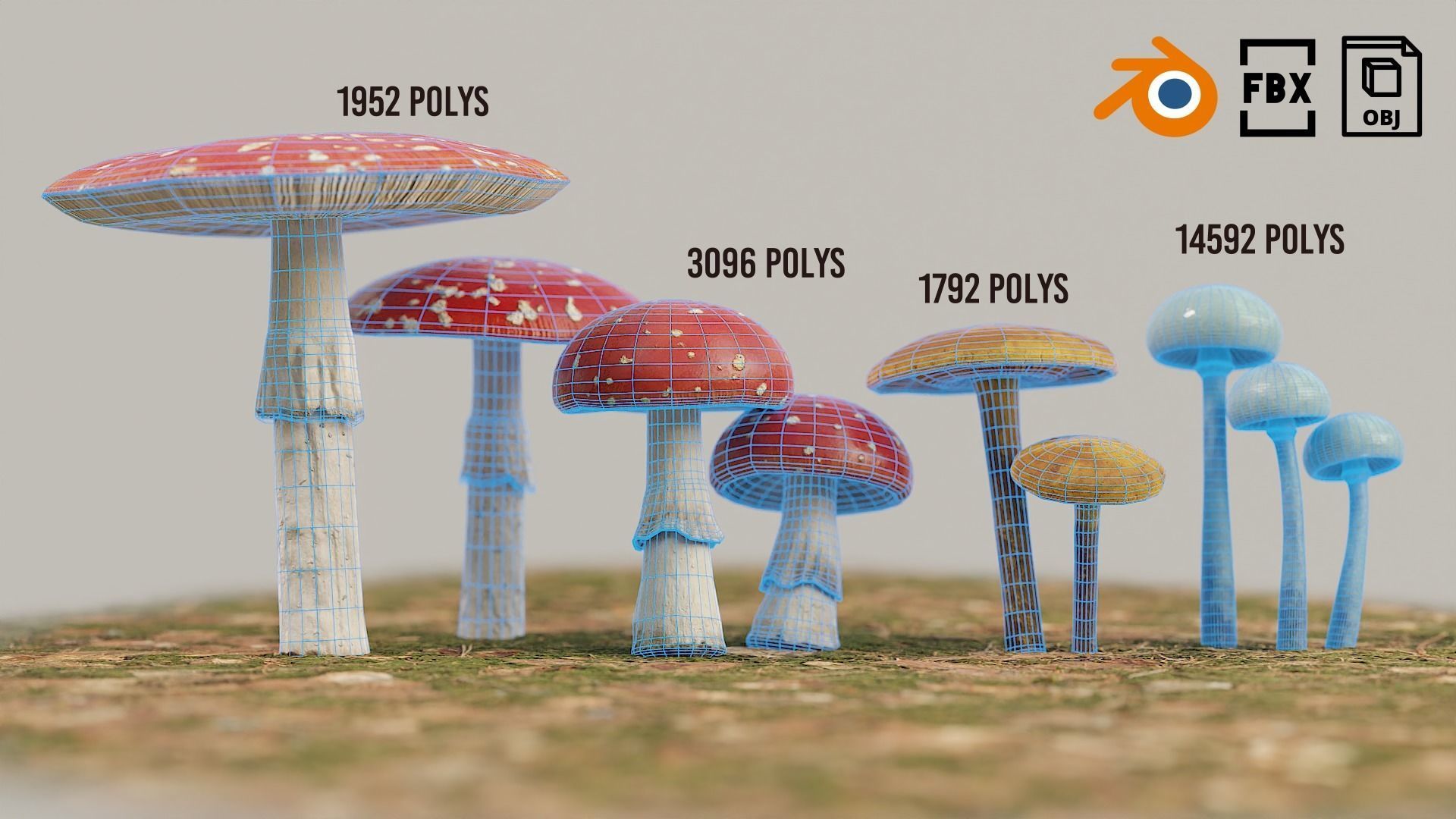 Set Mushrooms 01 Low-poly 3D model_9