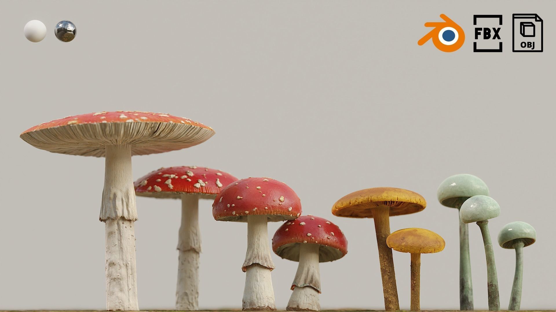 Set Mushrooms 01 Low-poly 3D model_2