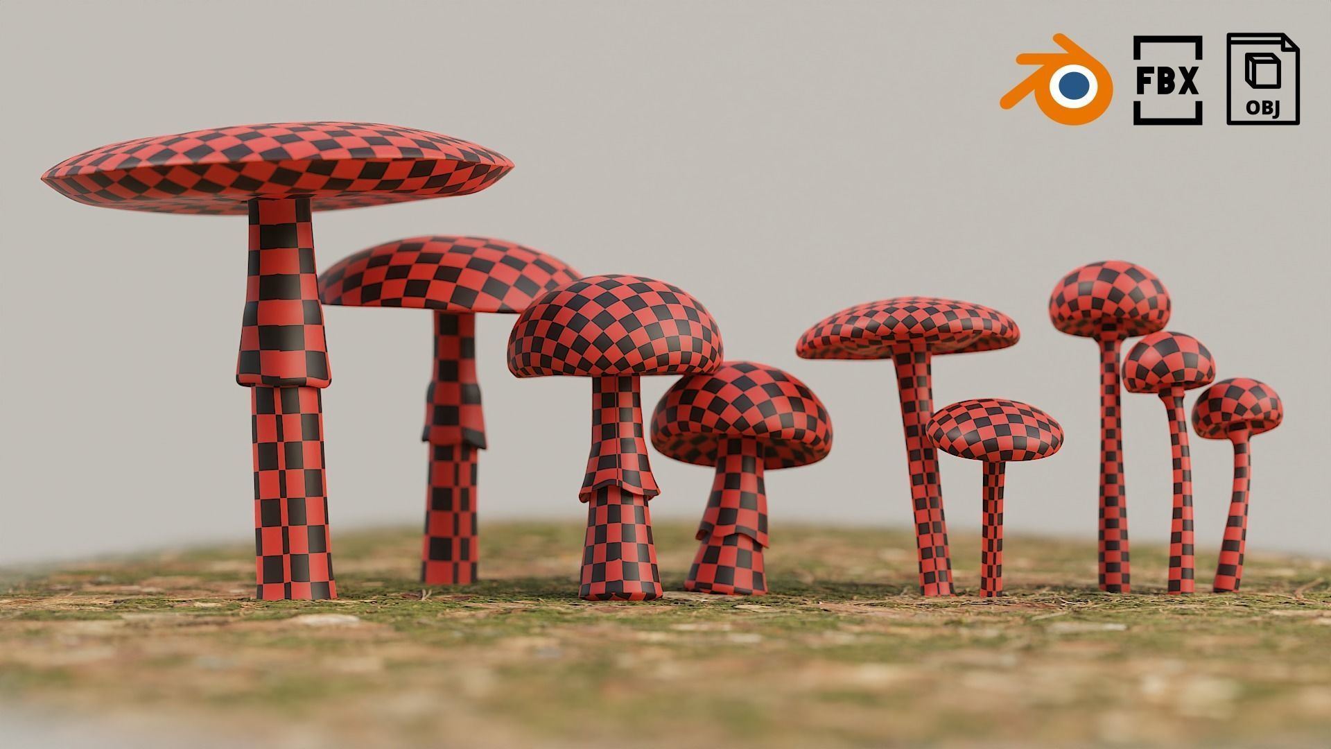 Set Mushrooms 01 Low-poly 3D model_7