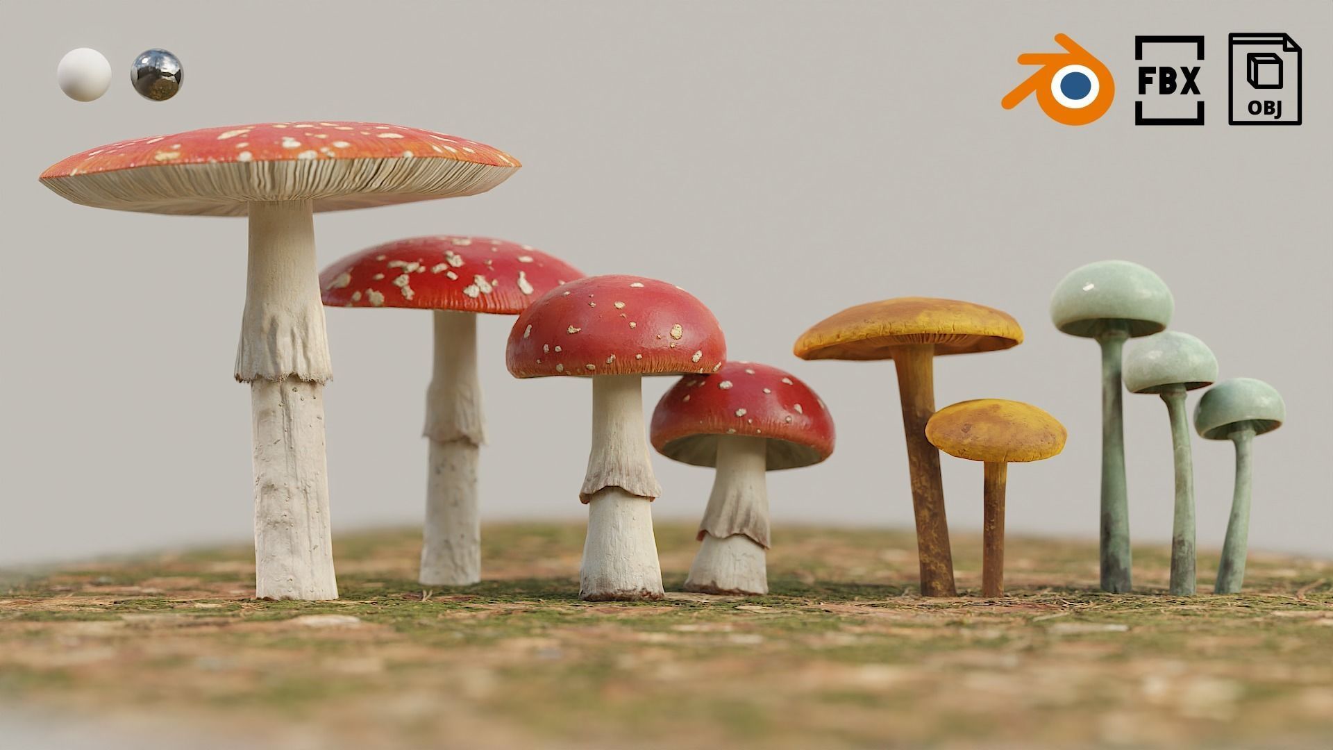 Set Mushrooms 01 Low-poly 3D model_10