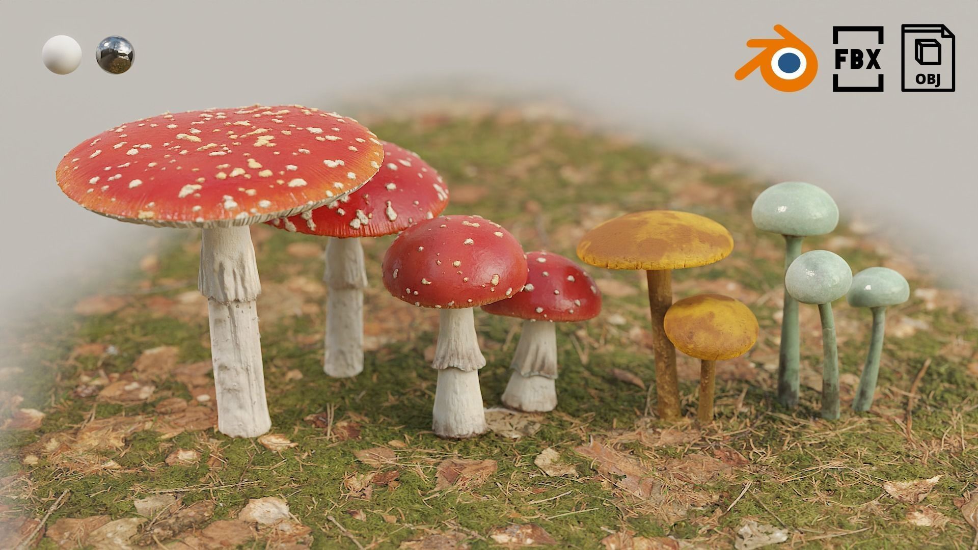 Set Mushrooms 01 Low-poly 3D model_1