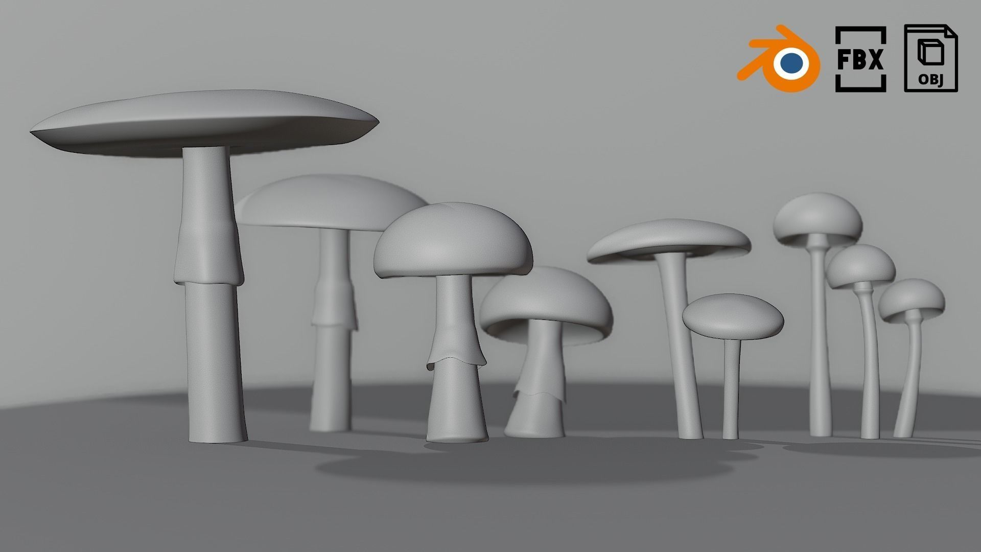 Set Mushrooms 01 Low-poly 3D model_8