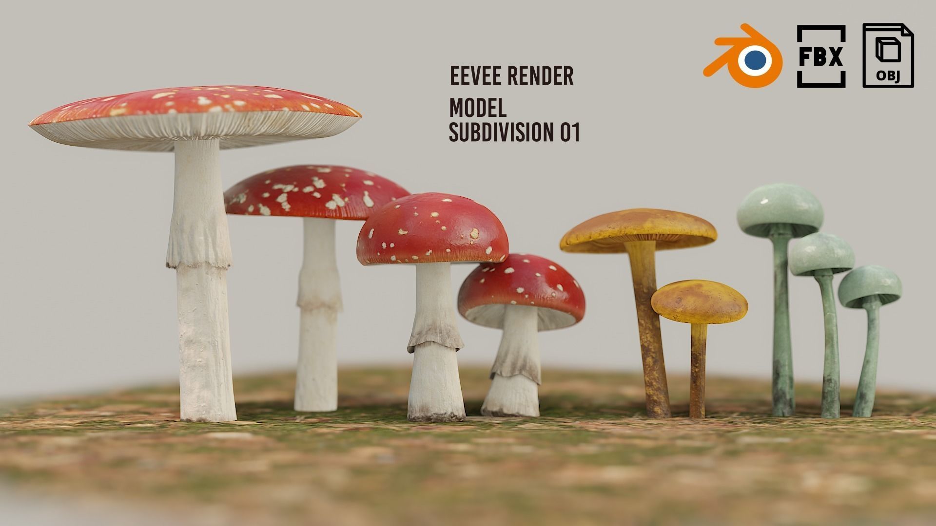 Set Mushrooms 01 Low-poly 3D model_12