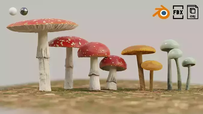 Set Mushrooms 01 Low-poly 3D model