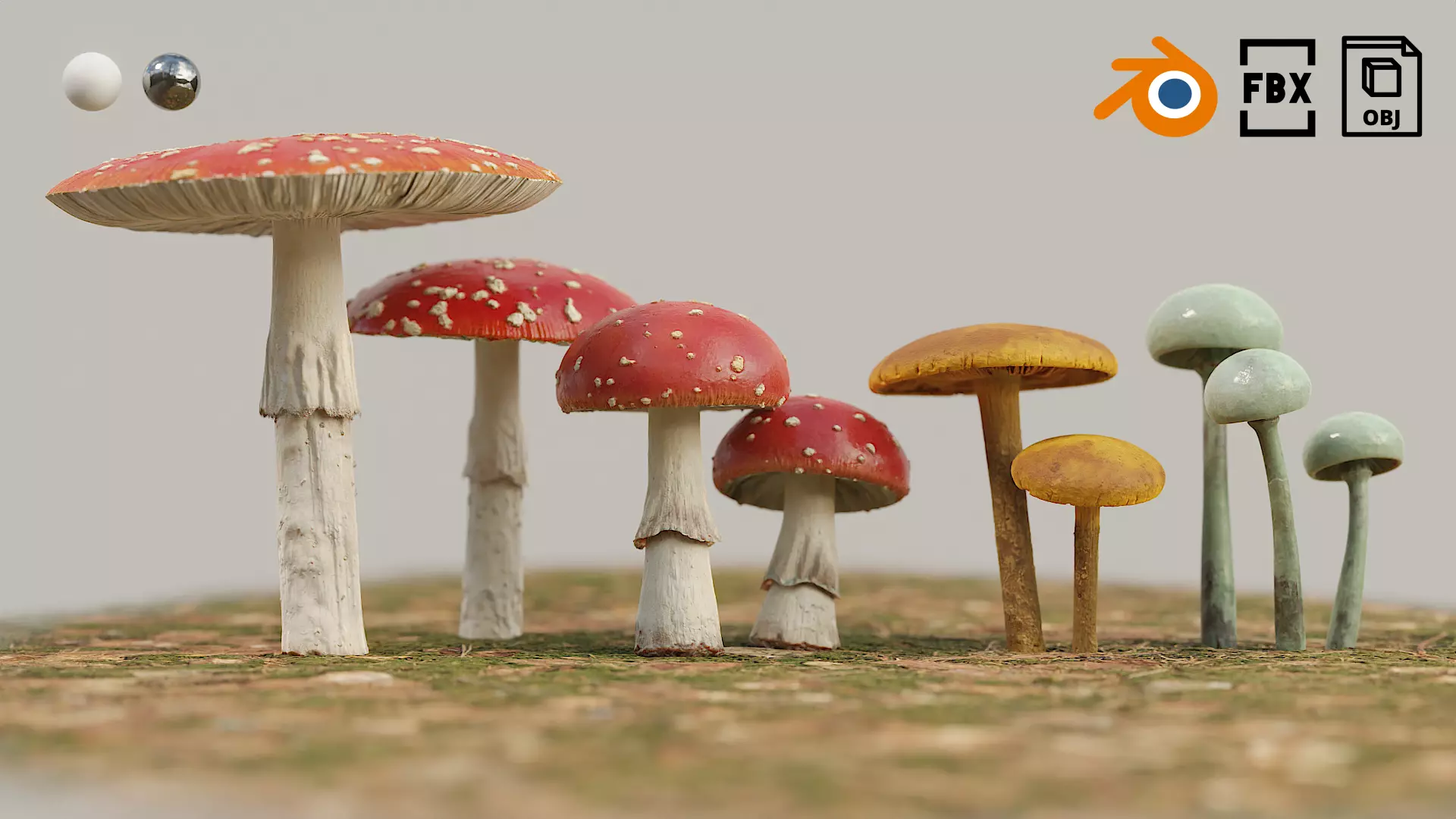 Set Mushrooms 01 Low-poly 3D model_0