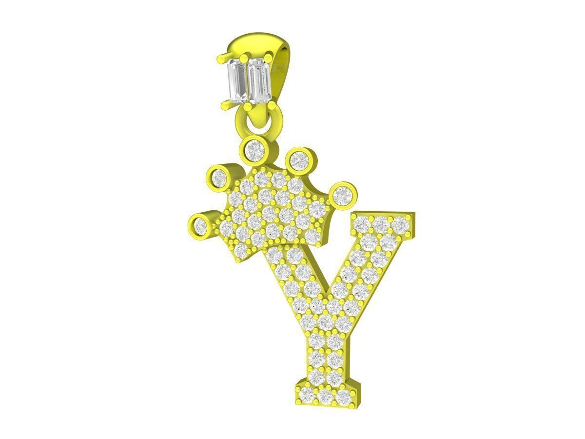 6938 Diamond Crown Y Letter Pendant 3D print model_1