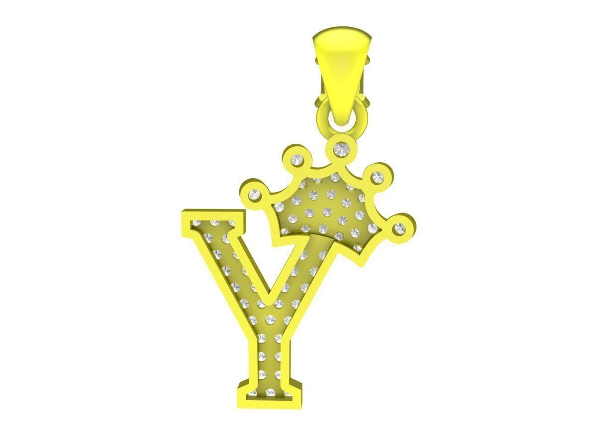 6938 Diamond Crown Y Letter Pendant 3D print model_4