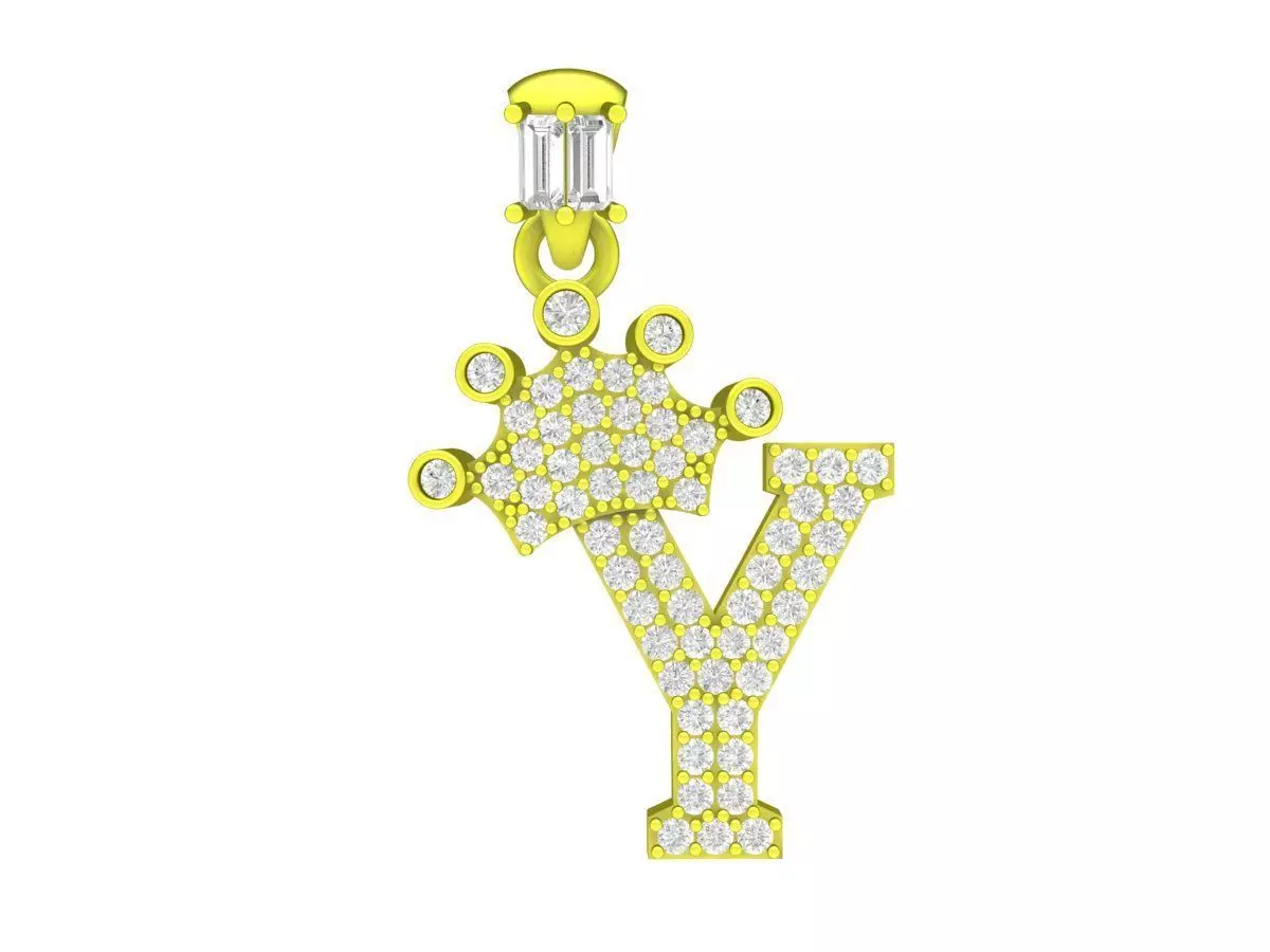 6938 Diamond Crown Y Letter Pendant 3D print model_0
