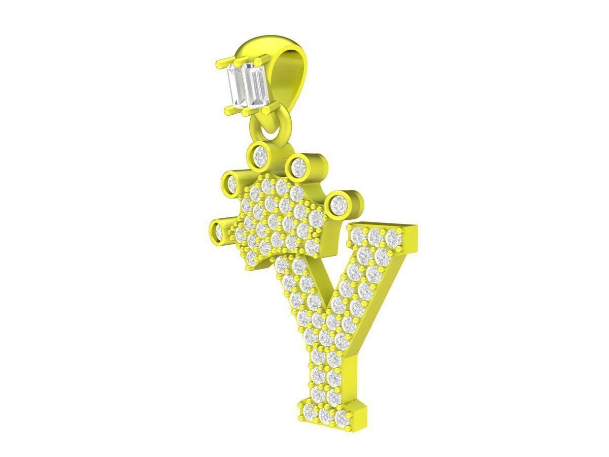 6938 Diamond Crown Y Letter Pendant 3D print model_2