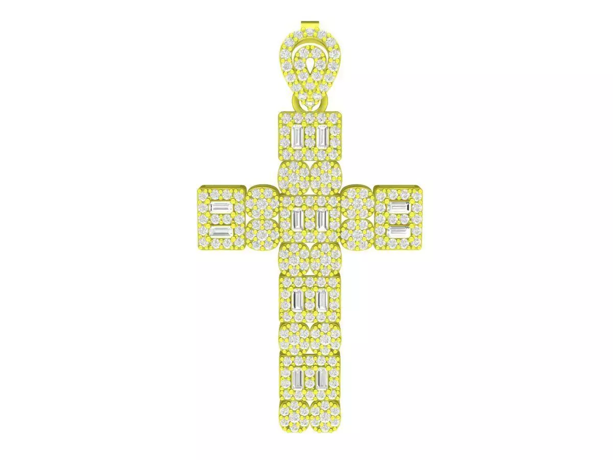 6946 Fashion Diamond Cross Pendant 3D print model_0