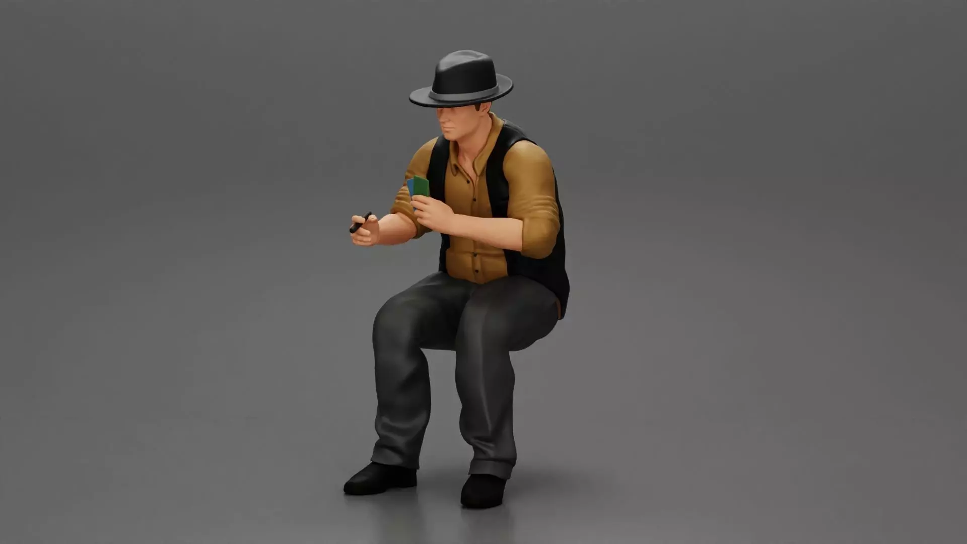 gangster man sitting and playing poker holding cigar 3D print model