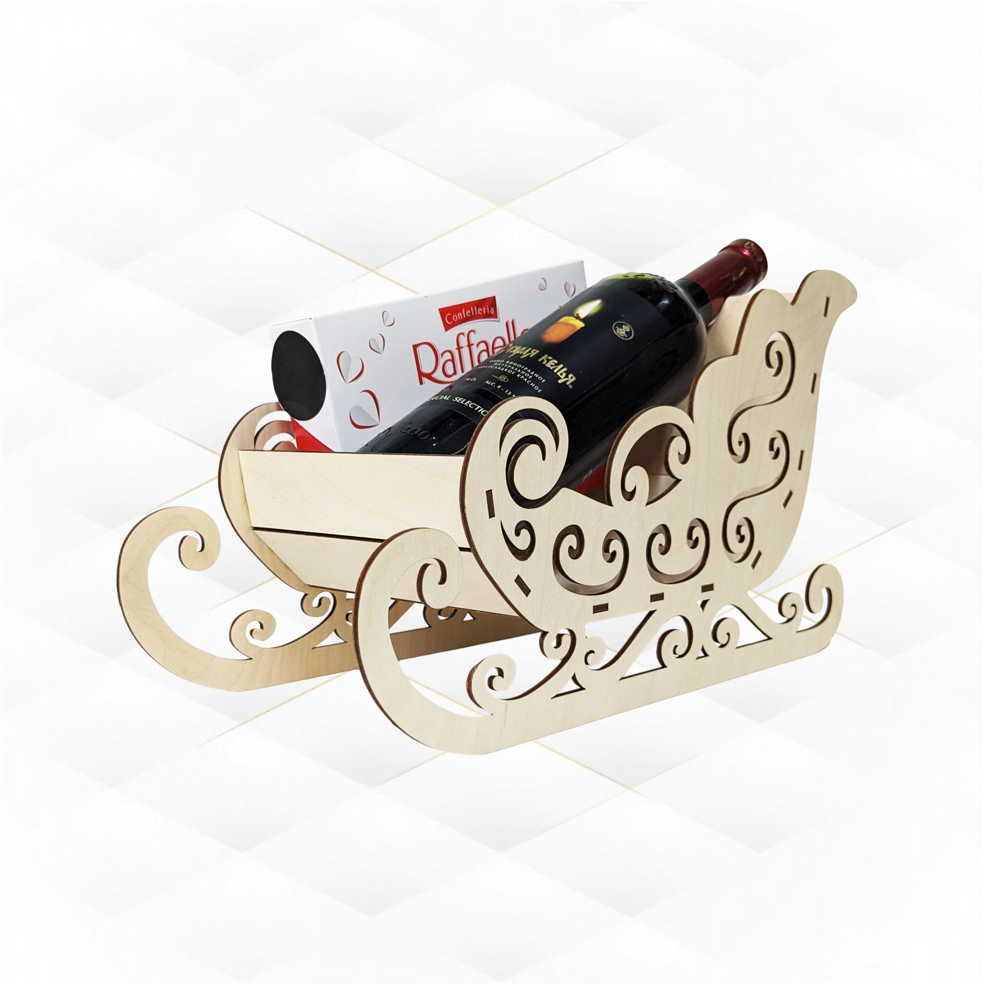 Christmas sleigh wine holder laser cutting design 3D print model_1