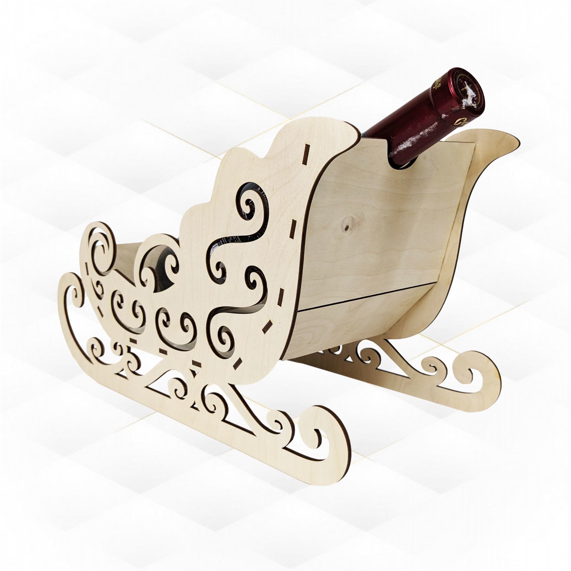 Christmas sleigh wine holder laser cutting design 3D print model_2