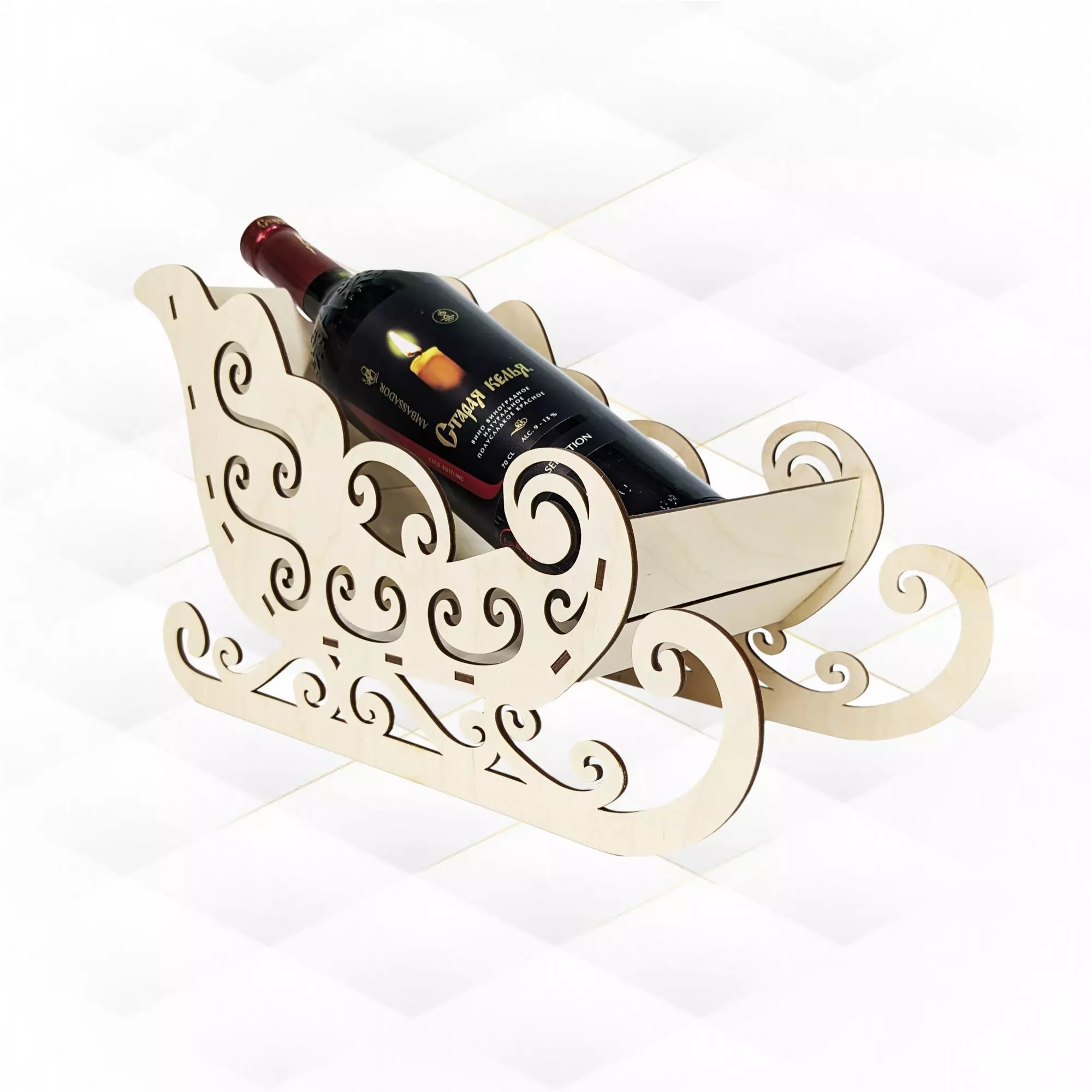 Christmas sleigh wine holder laser cutting design 3D print model_0