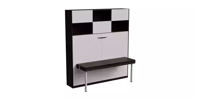 White Cabinet Brown Walnut Drawers Wall Bed Opened