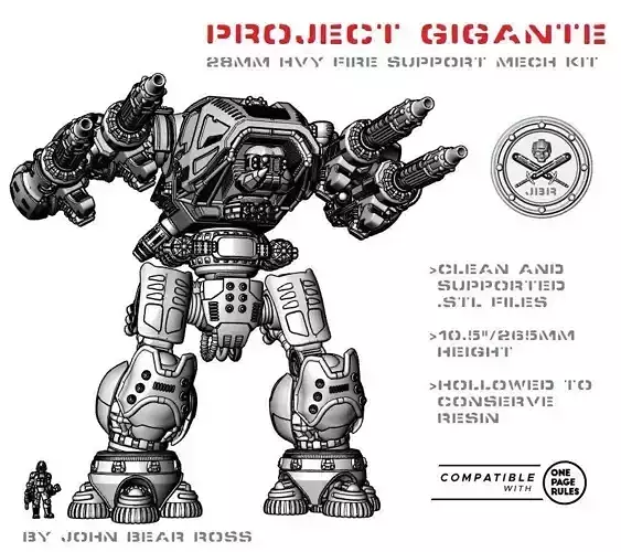 Project Gigante-Superheavy Fire Support Mech in 28mm 3D print model