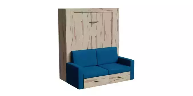 Maple Wood Blue Fabric Sofa Bed Closed