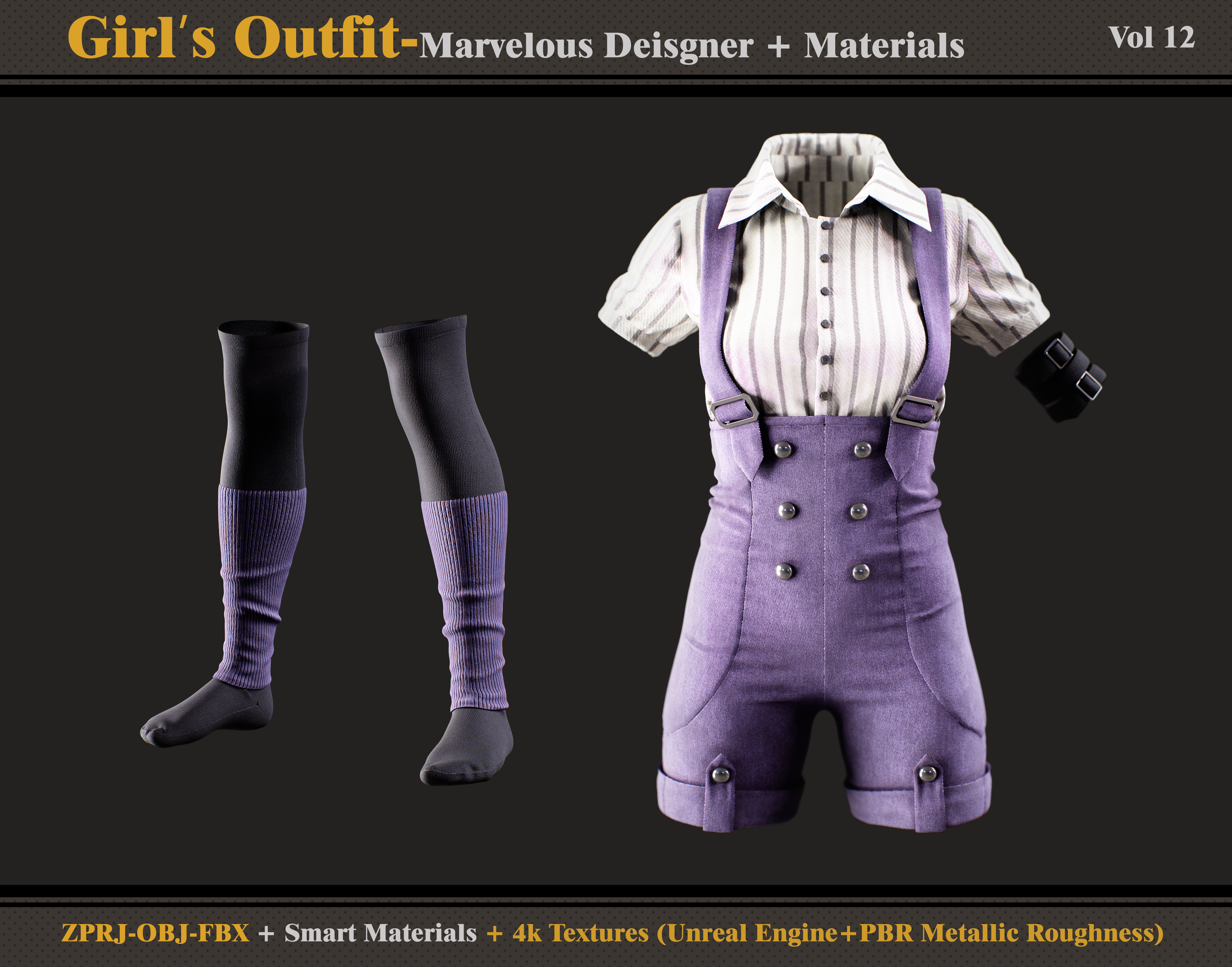 Girls Outfit- MD-Clo3d - Smart Material -Textures - OBJ - FBX 3D model_1