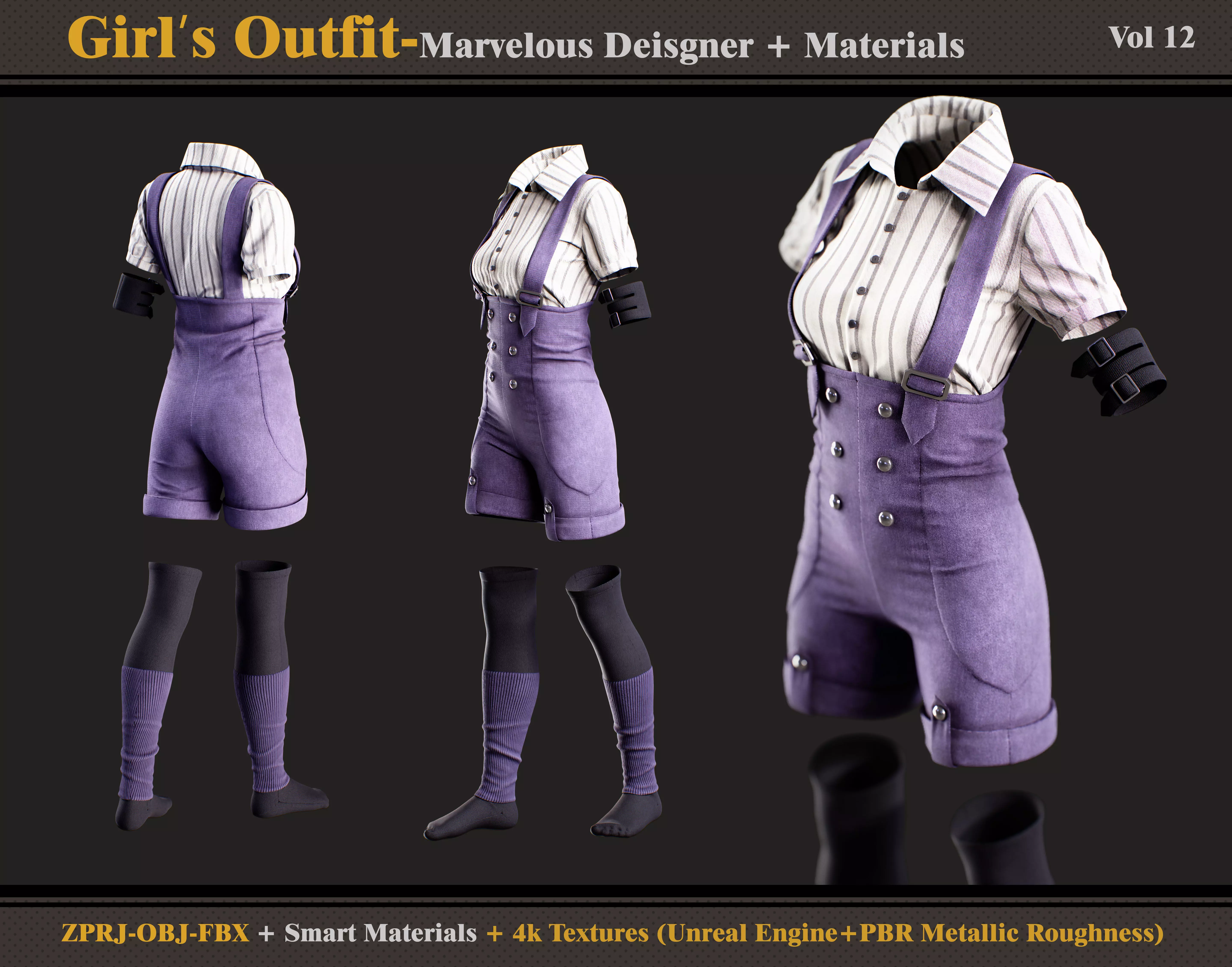 Girls Outfit- MD-Clo3d - Smart Material -Textures - OBJ - FBX 3D model_0
