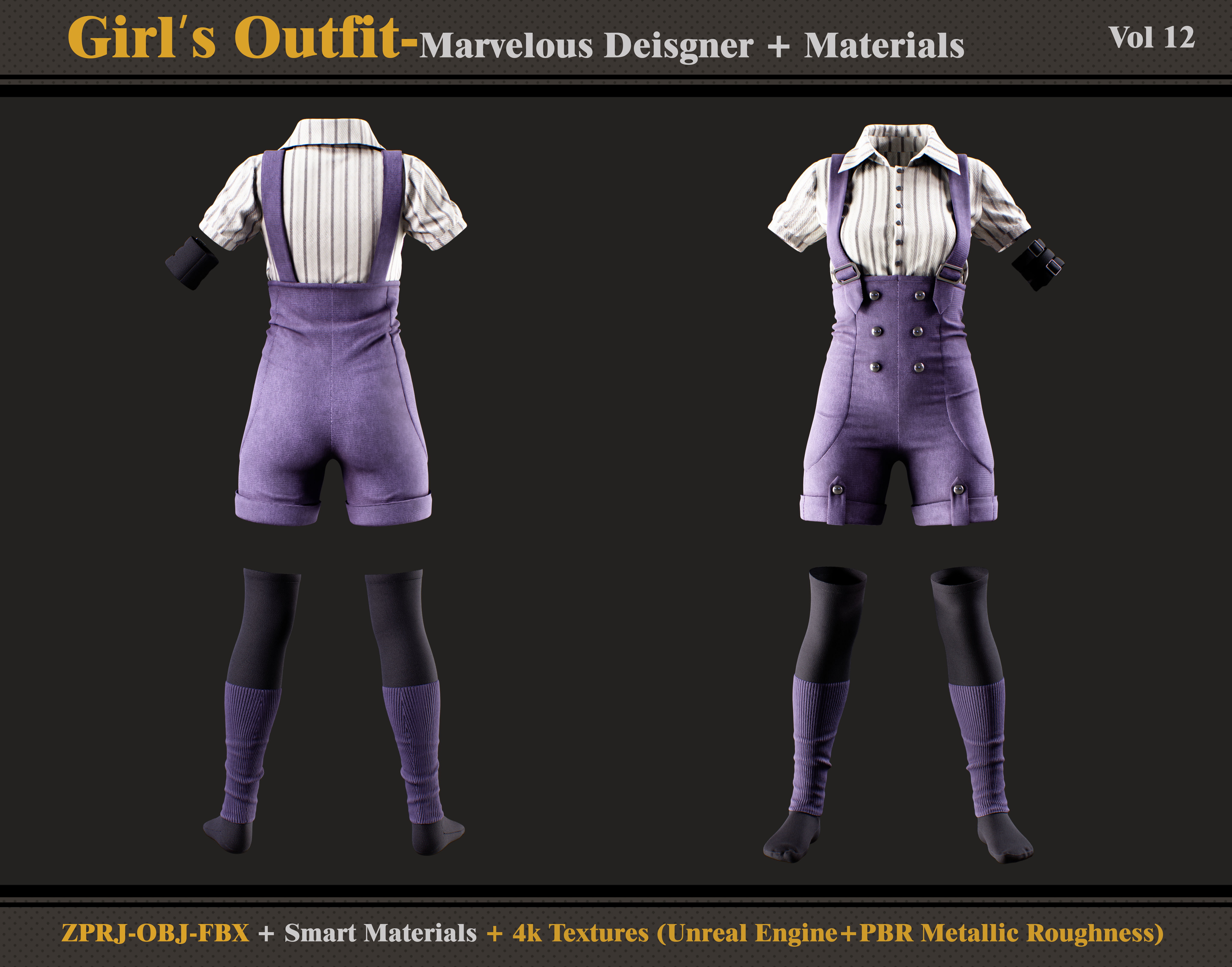 Girls Outfit- MD-Clo3d - Smart Material -Textures - OBJ - FBX 3D model_2