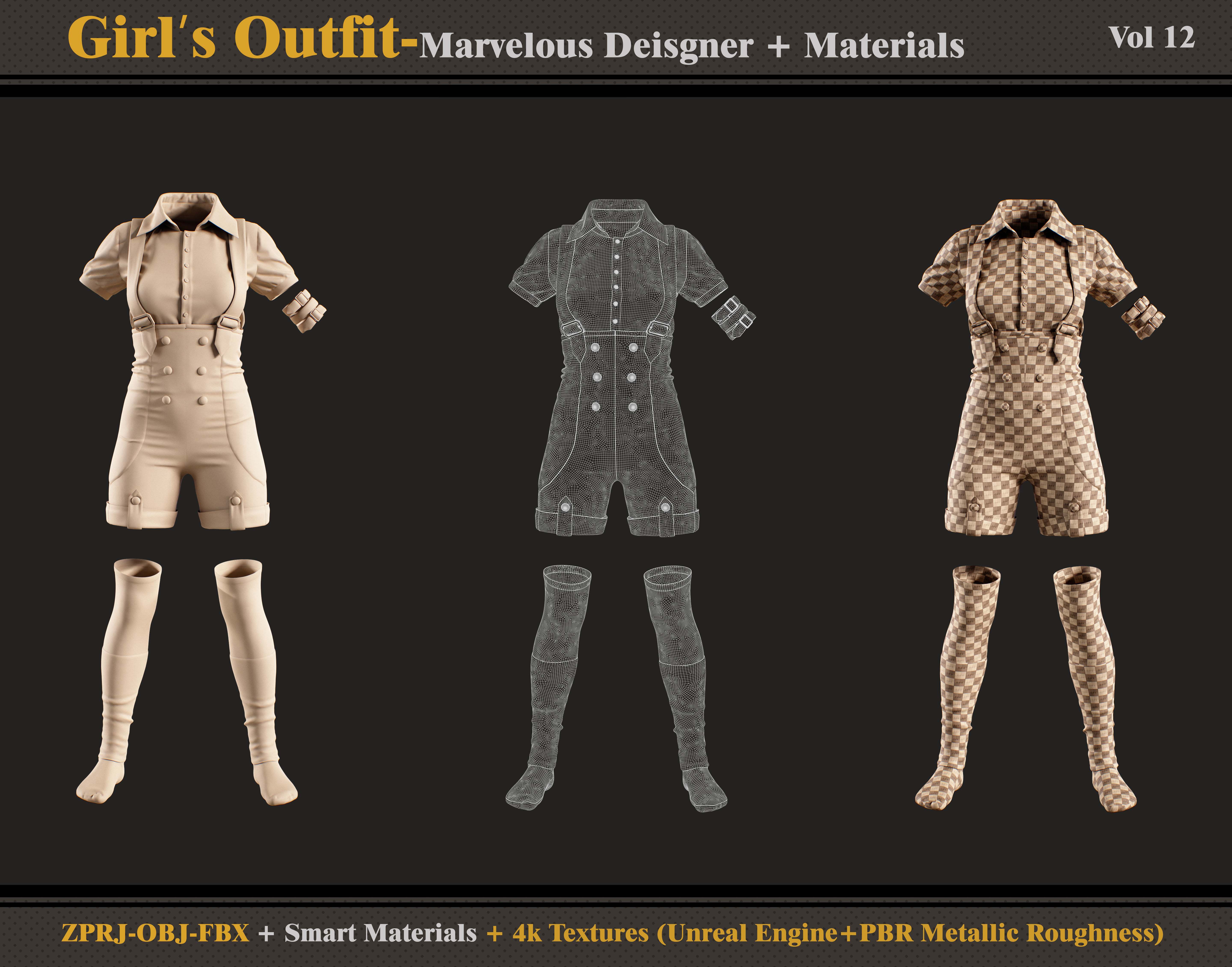 Girls Outfit- MD-Clo3d - Smart Material -Textures - OBJ - FBX 3D model_3