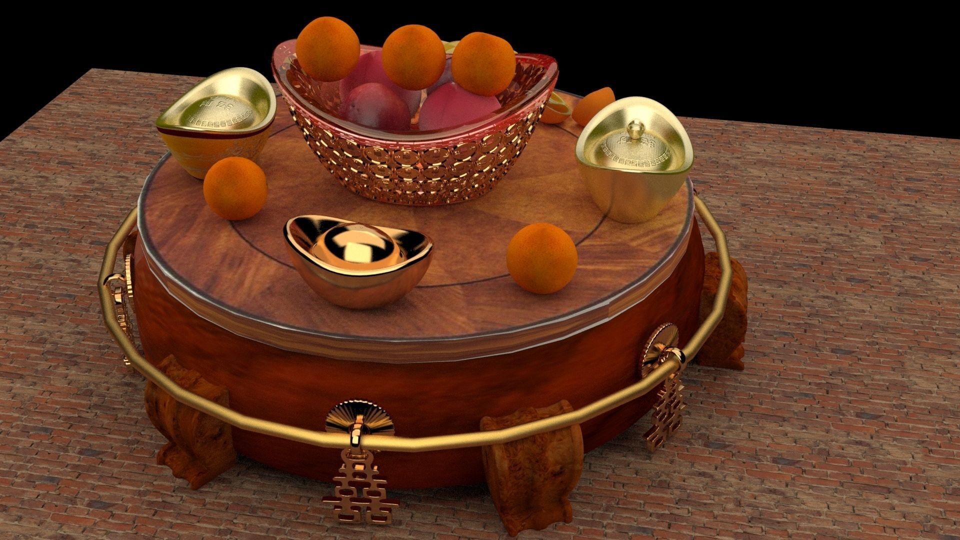 Chinese gold Ingot 3D model_6