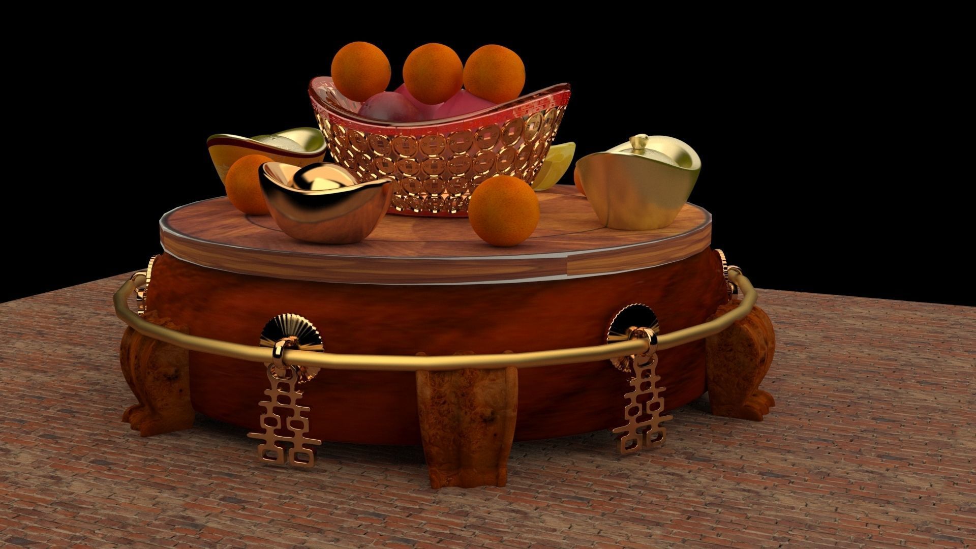 Chinese gold Ingot 3D model_3