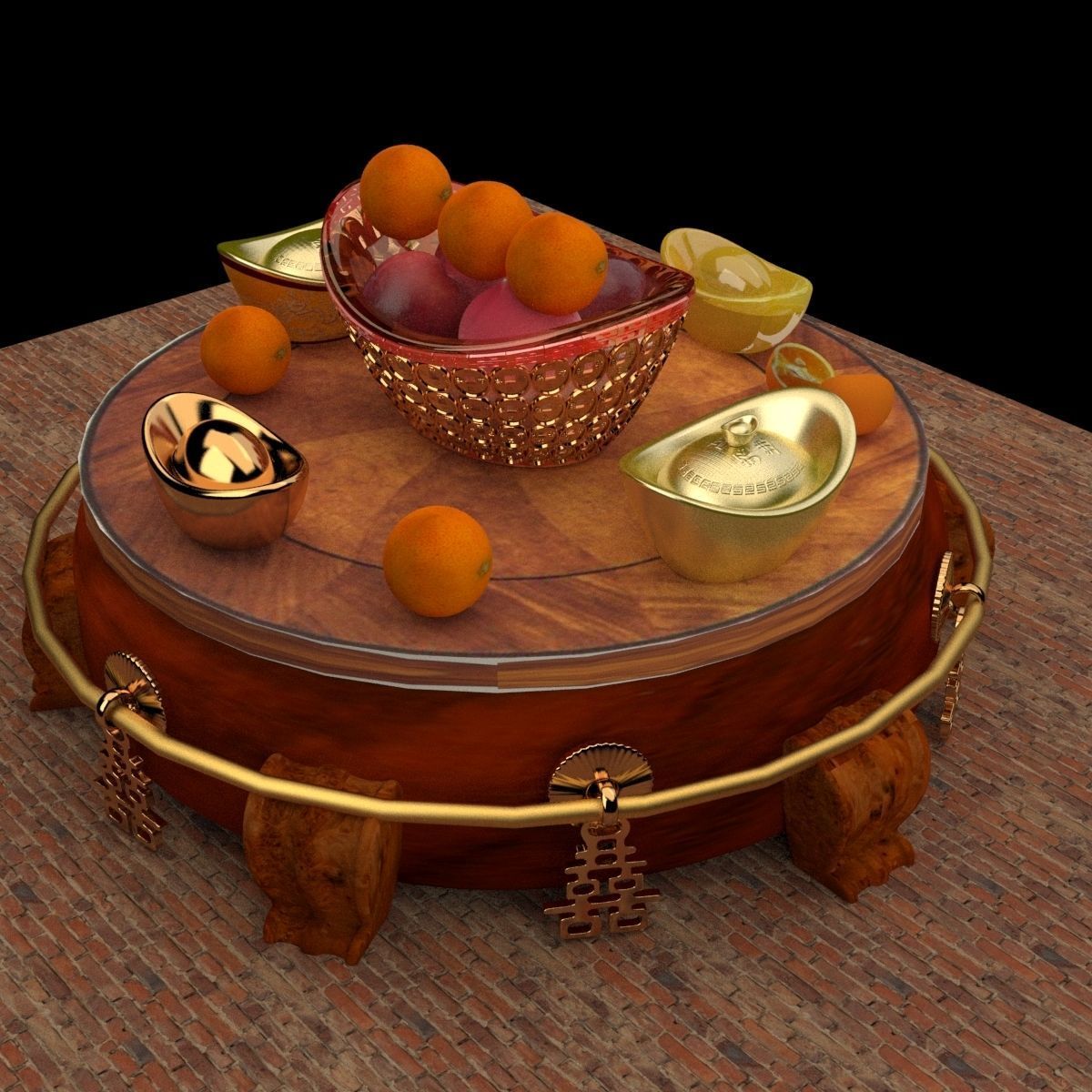 Chinese gold Ingot 3D model_4