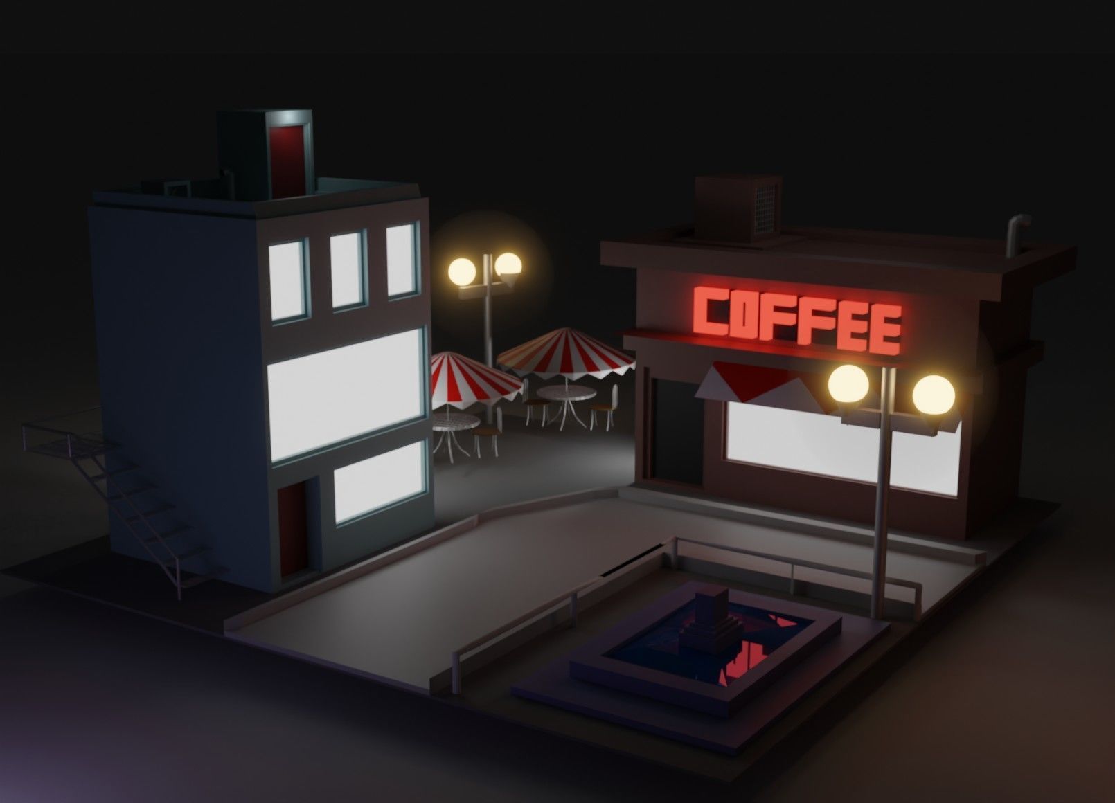 City Block Low-poly 3D model_1