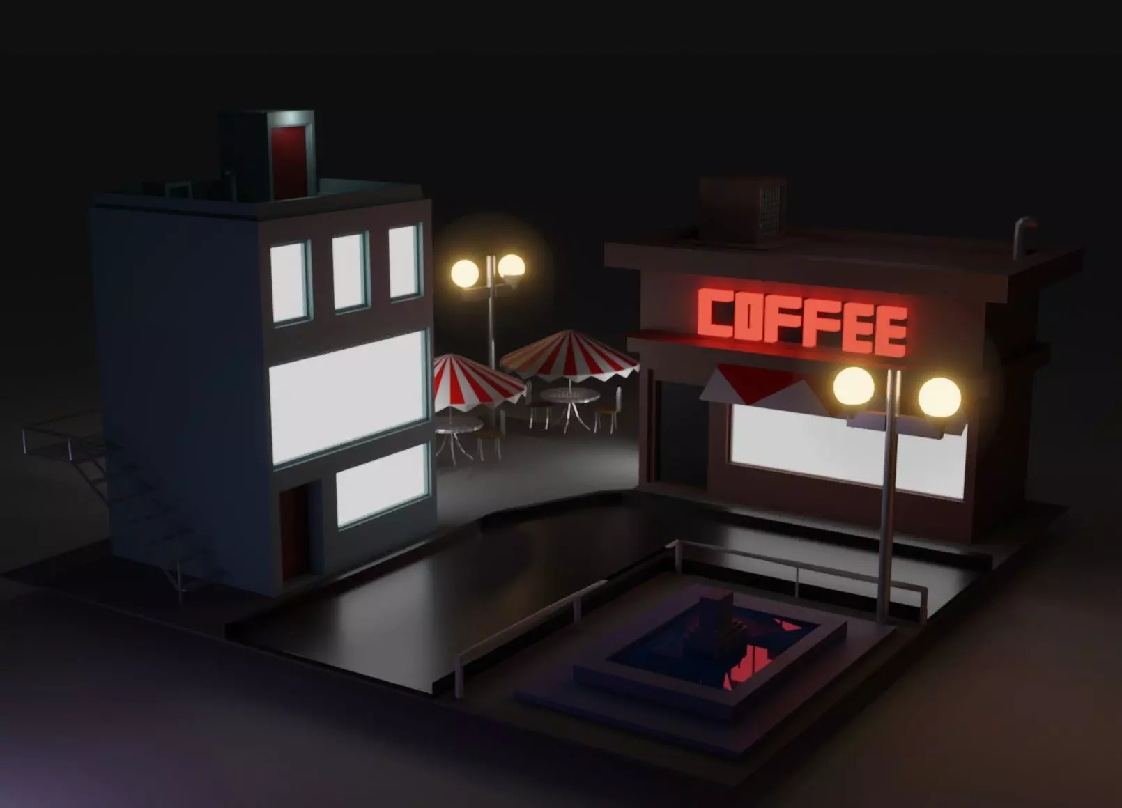 City Block Low-poly 3D model_0