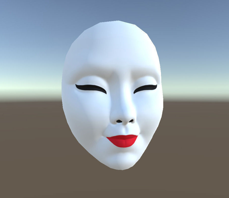 Kabuki Mask -Japaness white mask Low and High Low-poly 3D model_4