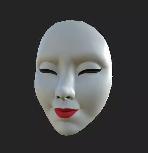 Kabuki Mask -Japaness white mask Low and High Low-poly 3D model_0