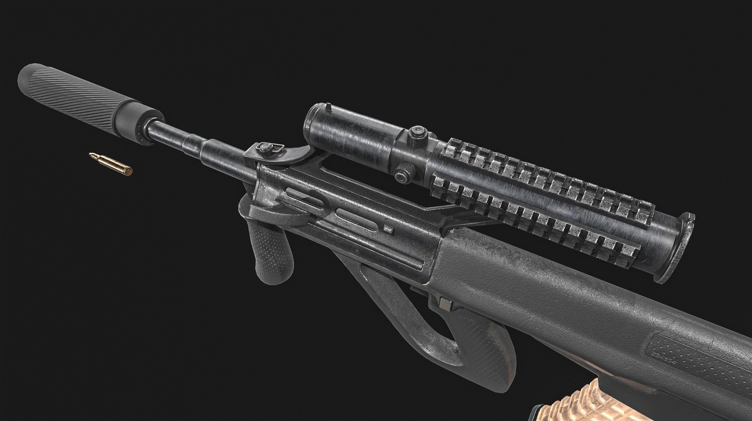 Steyr Aug   Assault Rifle   with Silencer Low-poly 3D model_8