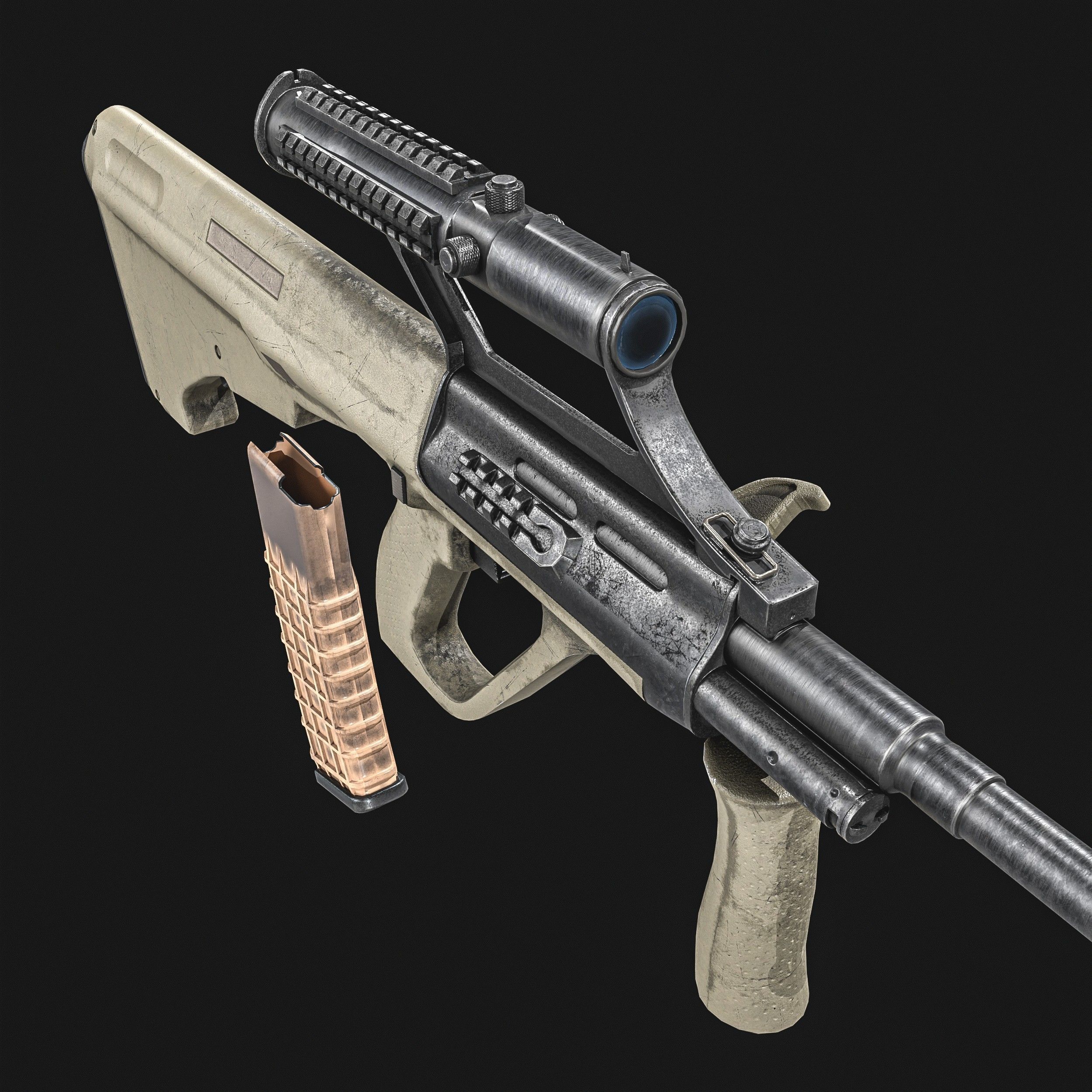 Steyr Aug   Assault Rifle   with Silencer Low-poly 3D model_20
