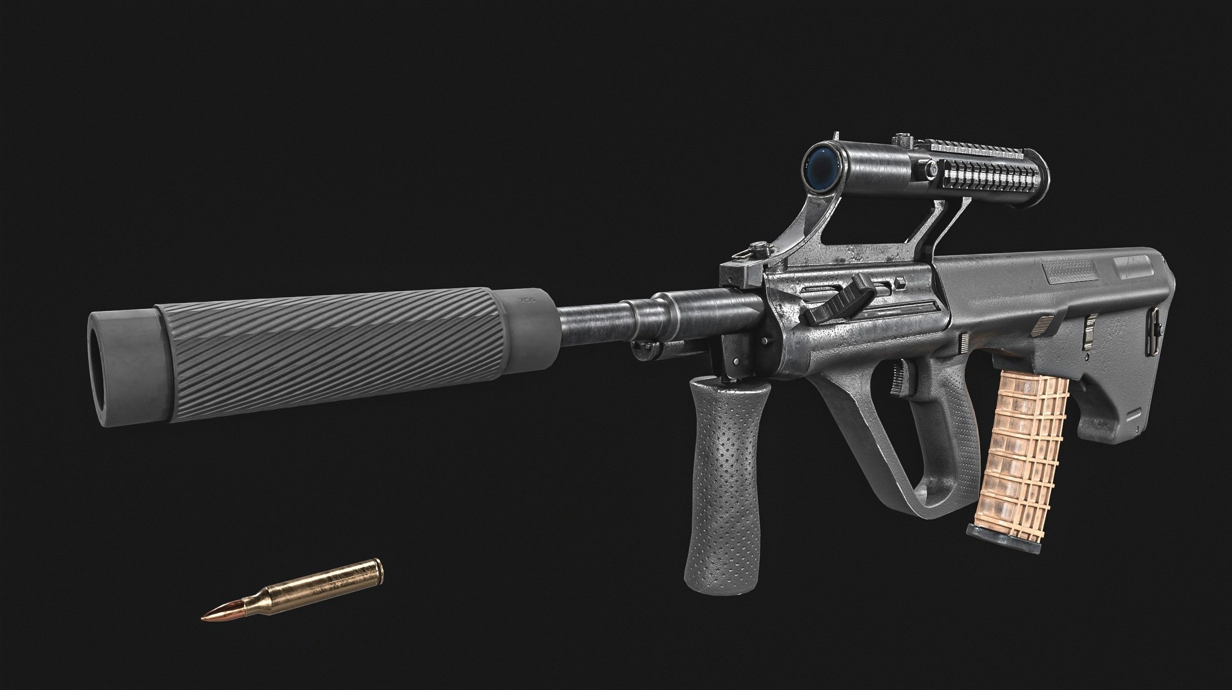 Steyr Aug   Assault Rifle   with Silencer Low-poly 3D model_9