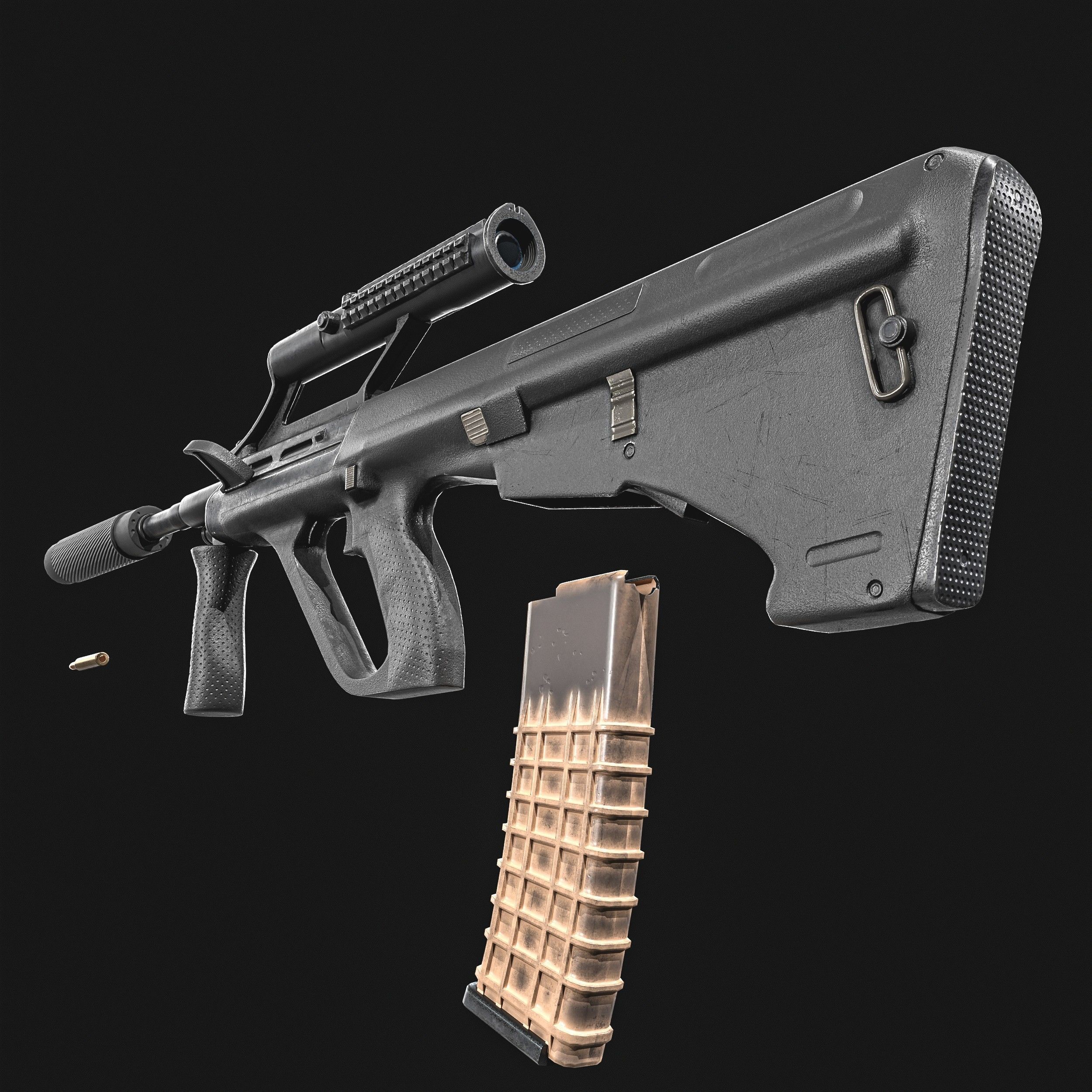 Steyr Aug   Assault Rifle   with Silencer Low-poly 3D model_18