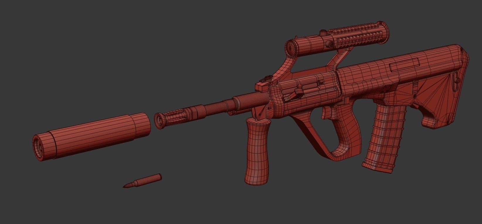 Steyr Aug   Assault Rifle   with Silencer Low-poly 3D model_29