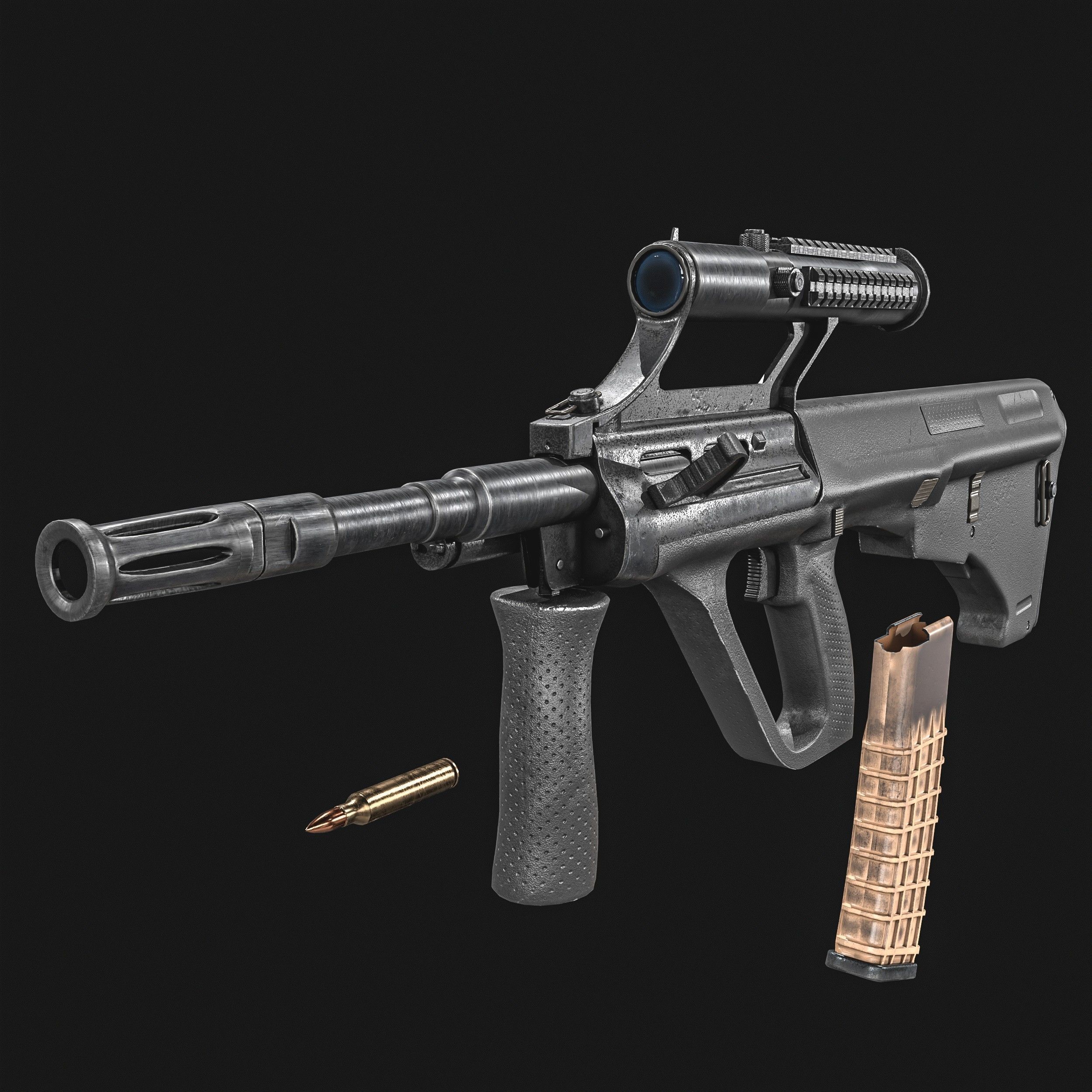 Steyr Aug   Assault Rifle   with Silencer Low-poly 3D model_3