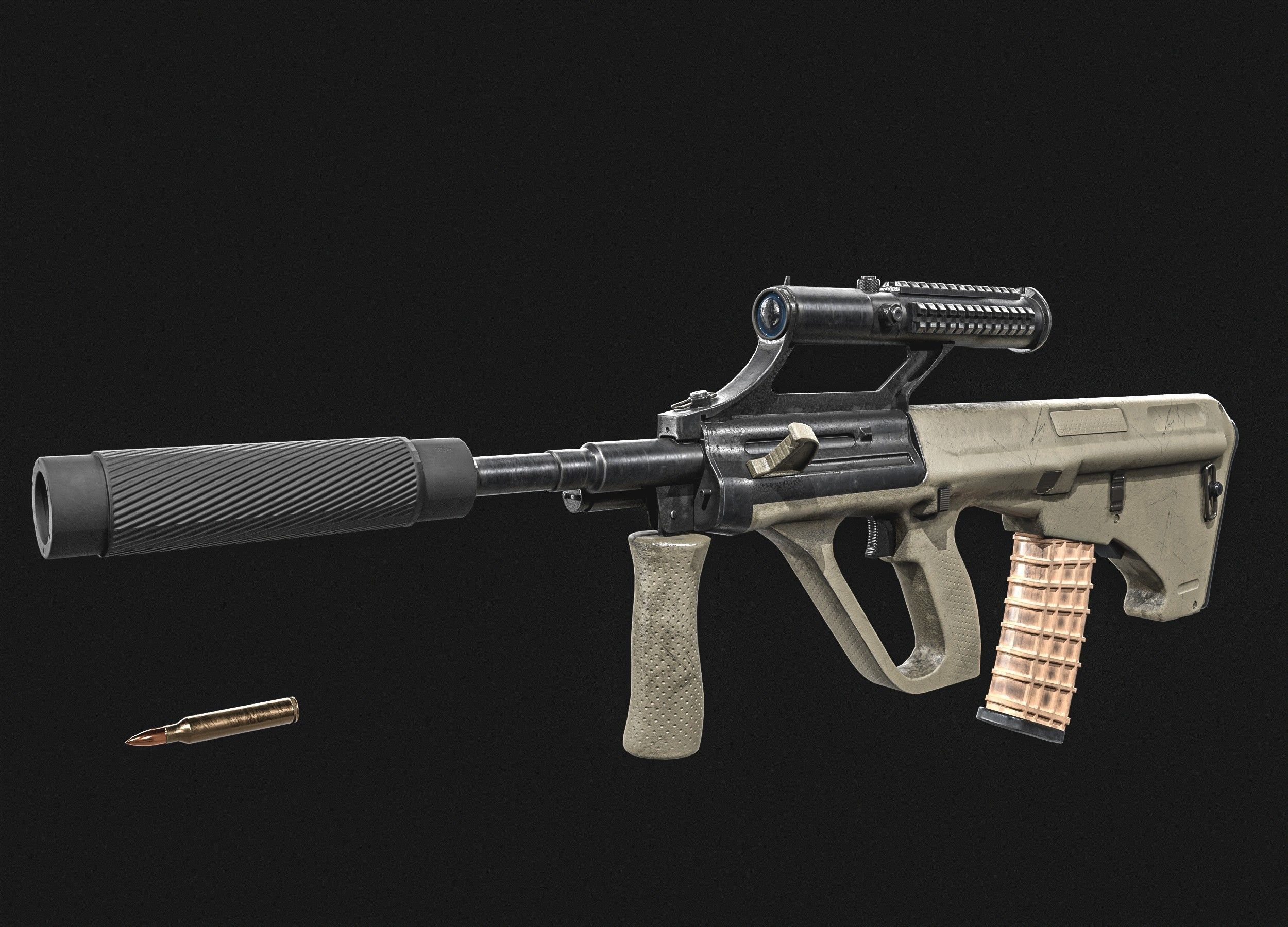Steyr Aug   Assault Rifle   with Silencer Low-poly 3D model_2