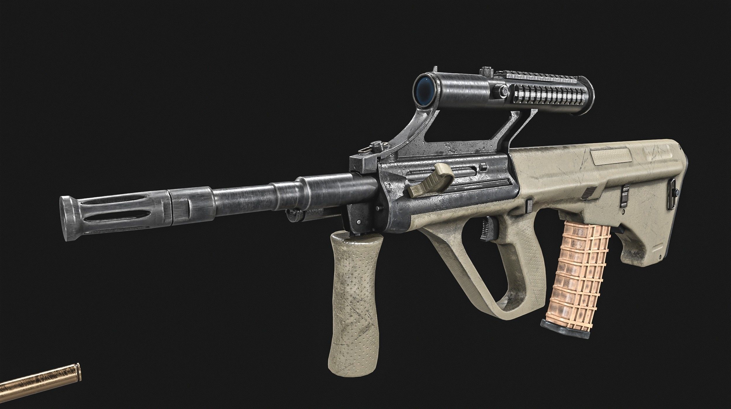 Steyr Aug   Assault Rifle   with Silencer Low-poly 3D model_12