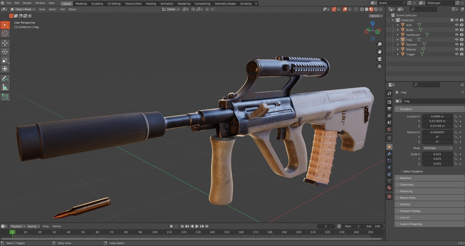 Steyr Aug   Assault Rifle   with Silencer Low-poly 3D model_26