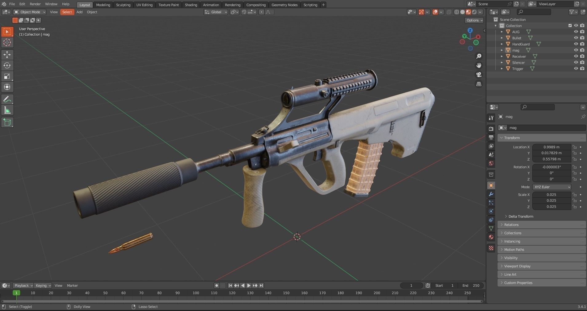 Steyr Aug   Assault Rifle   with Silencer Low-poly 3D model_27