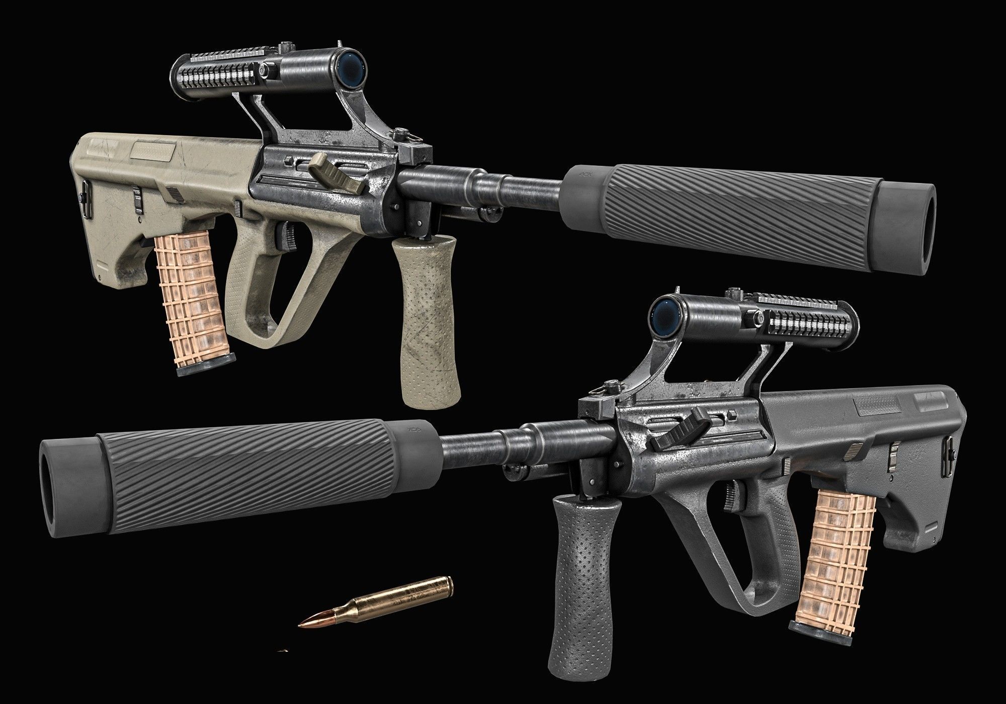Steyr Aug   Assault Rifle   with Silencer Low-poly 3D model_1