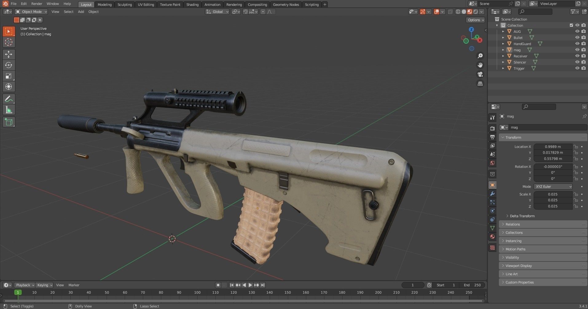 Steyr Aug   Assault Rifle   with Silencer Low-poly 3D model_28