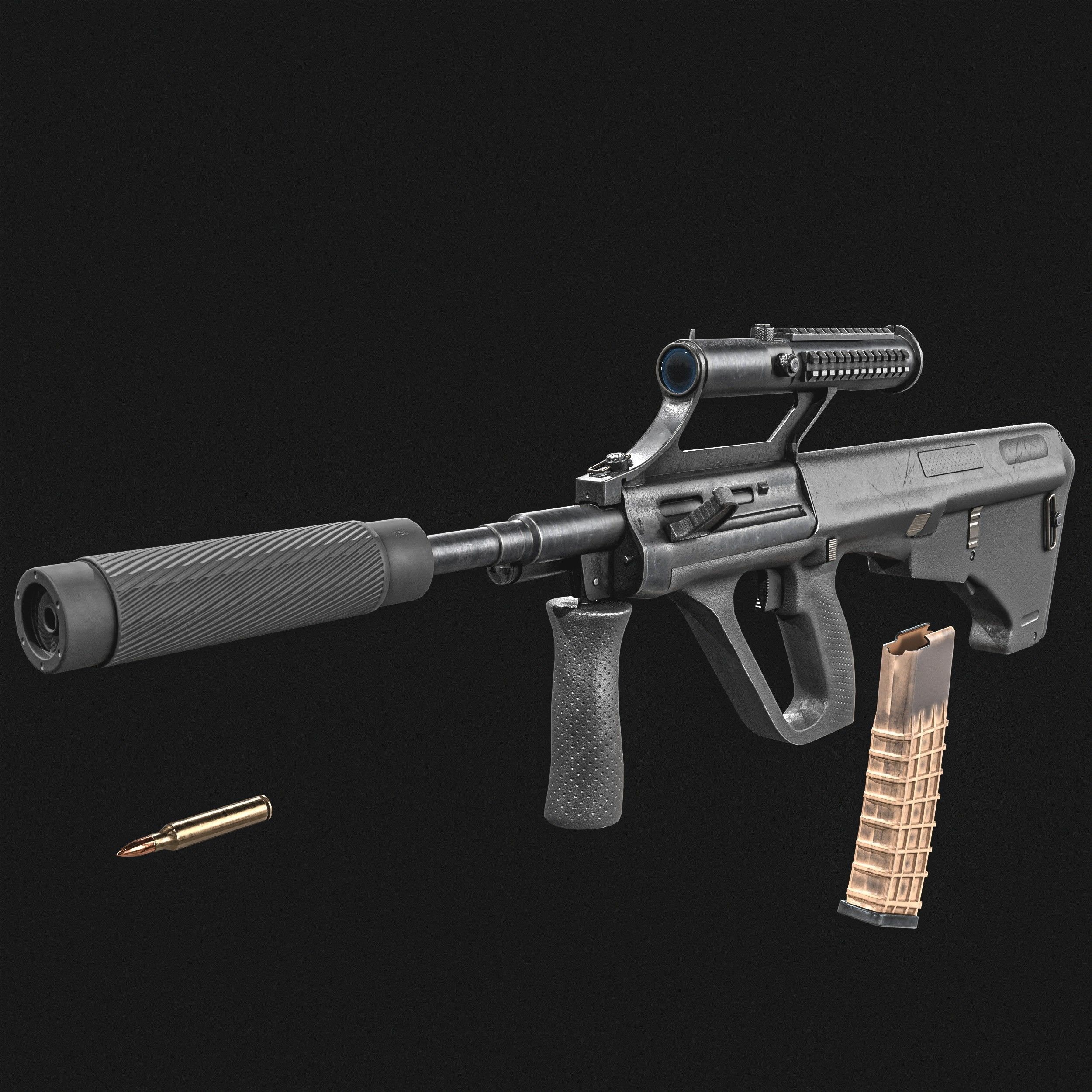 Steyr Aug   Assault Rifle   with Silencer Low-poly 3D model_22