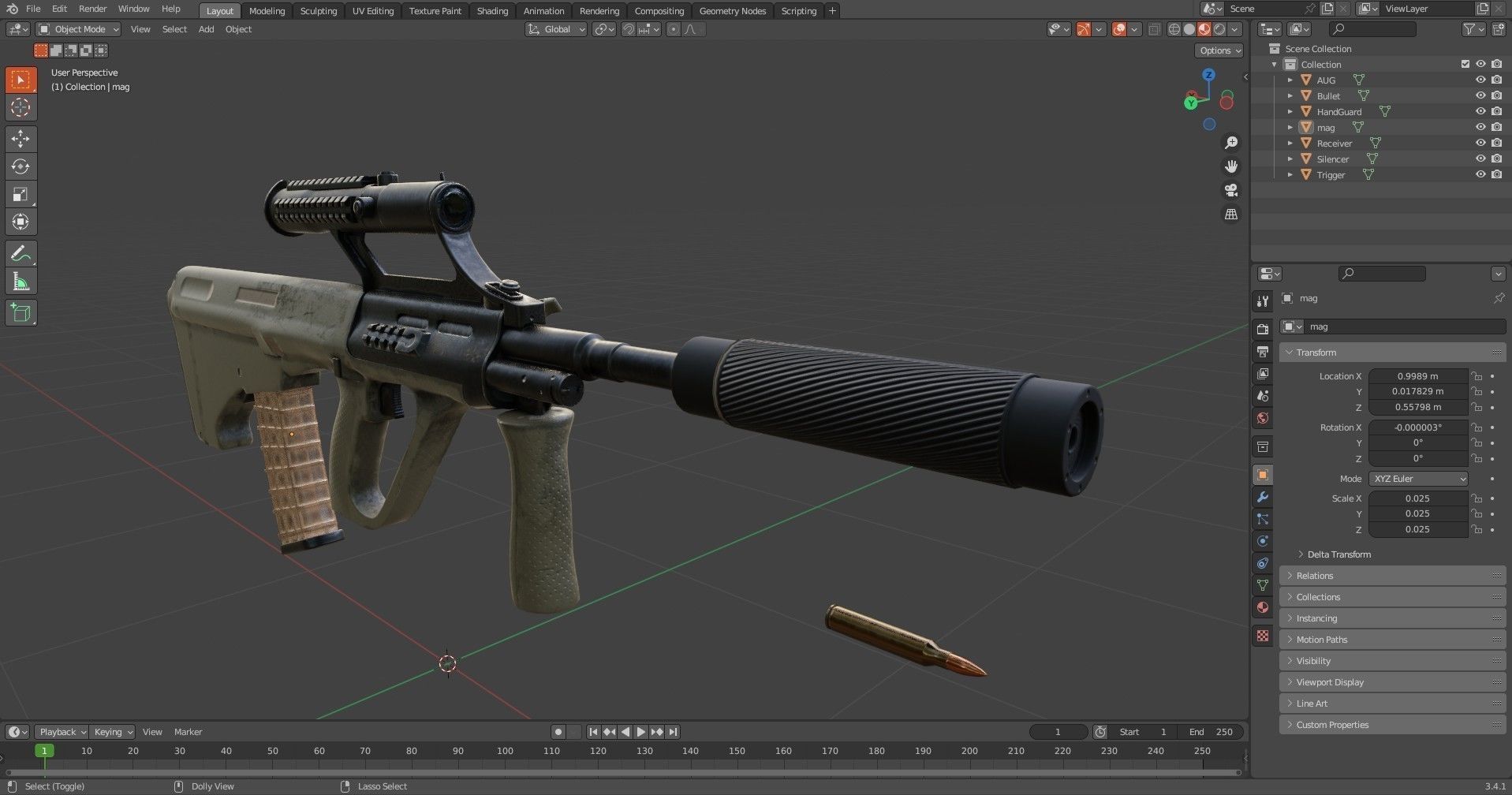 Steyr Aug   Assault Rifle   with Silencer Low-poly 3D model_25