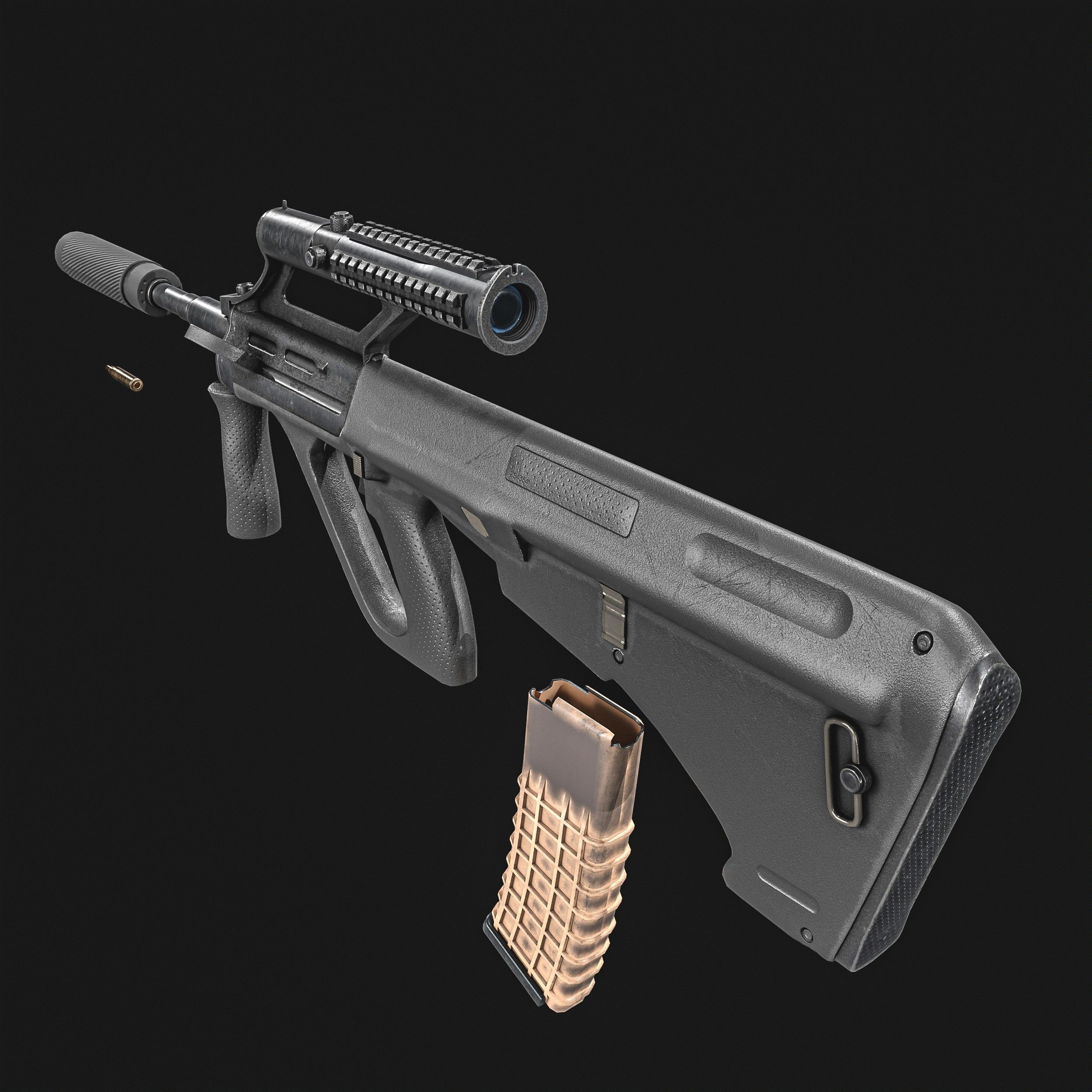 Steyr Aug   Assault Rifle   with Silencer Low-poly 3D model_24
