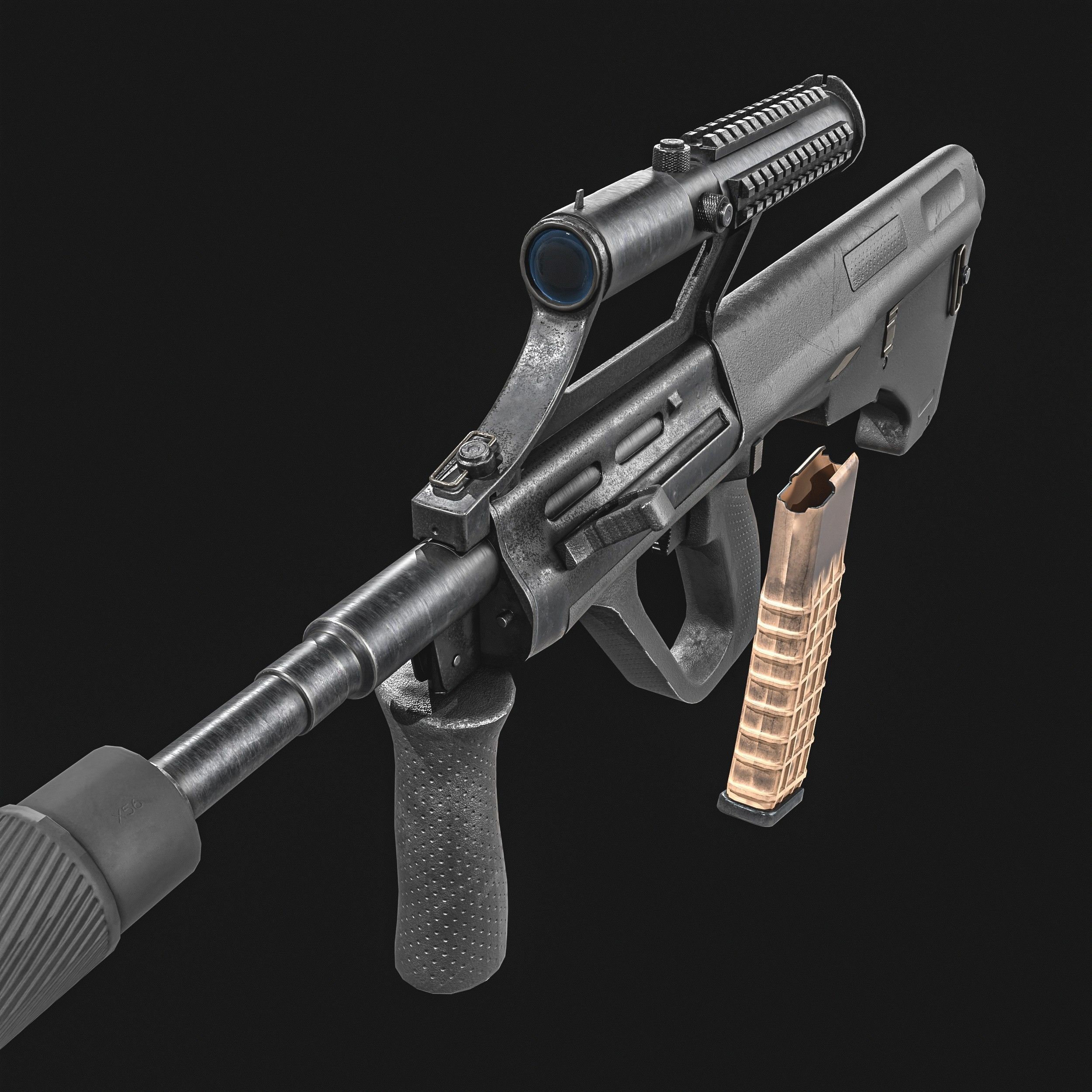 Steyr Aug   Assault Rifle   with Silencer Low-poly 3D model_5