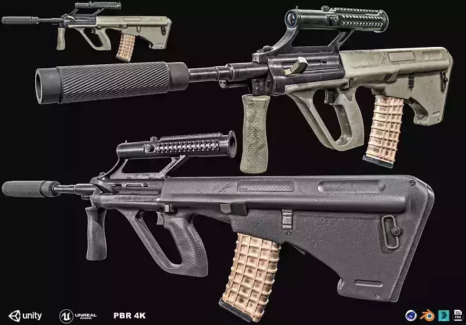 Steyr Aug   Assault Rifle   with Silencer Low-poly 3D model