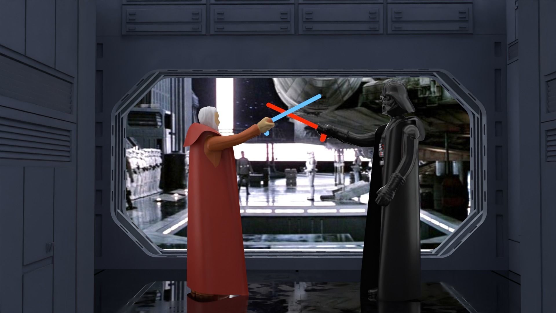 Set 1a - Death Star Vader vs Obi-Wan 1-18 scale Hasbro Kenner 3D Model Collection_10